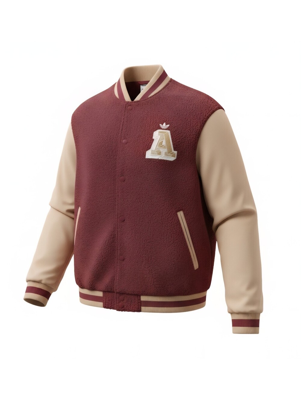 Adidas Originals Men's Teddy Fleece Varsity Jacket Burgundy HY6037 Size 2XL